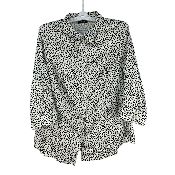 APT 9 Womens Long Sleeve Button Down Blouse OX Dalmatian Print Cotton Blend - Picture 1 of 5